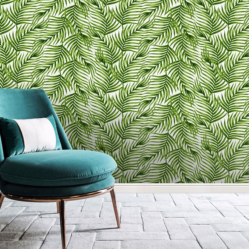 Fresh Palm Leaves Wallpaper Roll for Living Room Decoration, Green, 29.1 sq ft., Peel and Stick