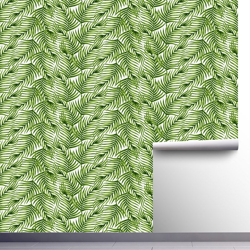 Fresh Palm Leaves Wallpaper Roll for Living Room Decoration, Green, 29.1 sq ft., Peel and Stick