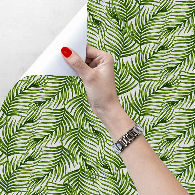 Fresh Palm Leaves Wallpaper Roll for Living Room Decoration, Green, 29.1 sq ft., Peel and Stick