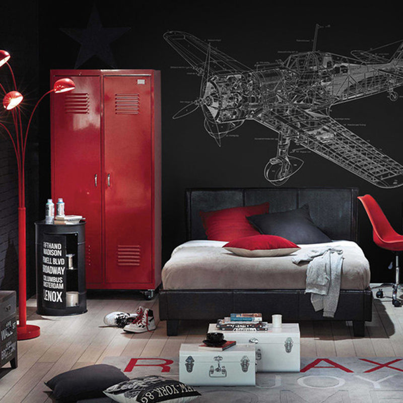 Airplane Design Wall Mural Decal for Accent Wall, Black and White, Personalized Size Available