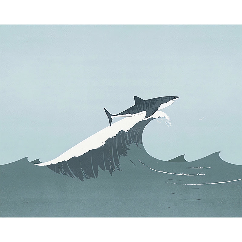 Stain-Resistant Whale Wall Mural Decal Non-Woven Fabric Simple Wall Art for Boy's Bedroom