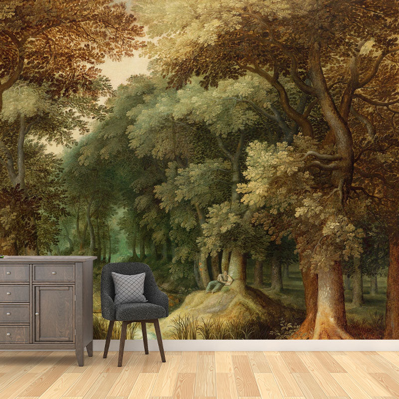 Water-Resistant Forest Wall Mural Decal Non-Woven Material Countryside Wall Covering for Accent Wall