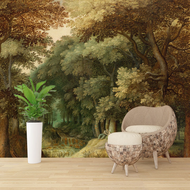 Water-Resistant Forest Wall Mural Decal Non-Woven Material Countryside Wall Covering for Accent Wall