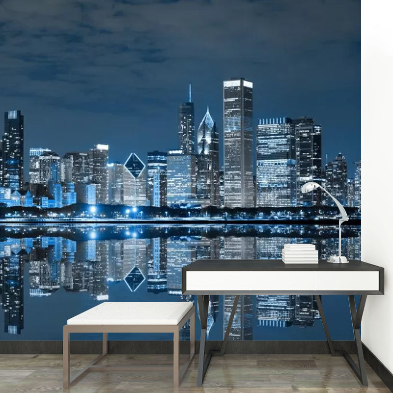 Photography River and Buildings Mural Extra Large Wall Covering for Office Room, Made to Measure