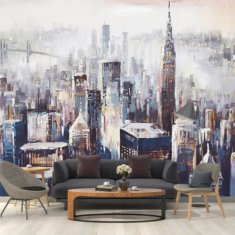 Decorative Urban Skyscrapers Wall Covering Custom-Printed Contemporary Wall Mural for Accent Wall