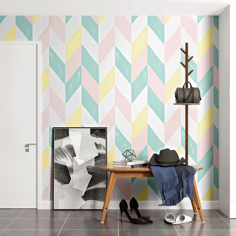Decorative Chevron Wall Covering Non-Woven Fabric Nordic Wallpaper Roll for Home Decoration