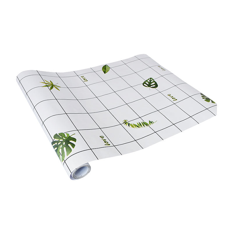 Simplicity Wall Covering Soft Green Leaves and Grid Wallpaper, 32.3 sq ft., Easy to Remove