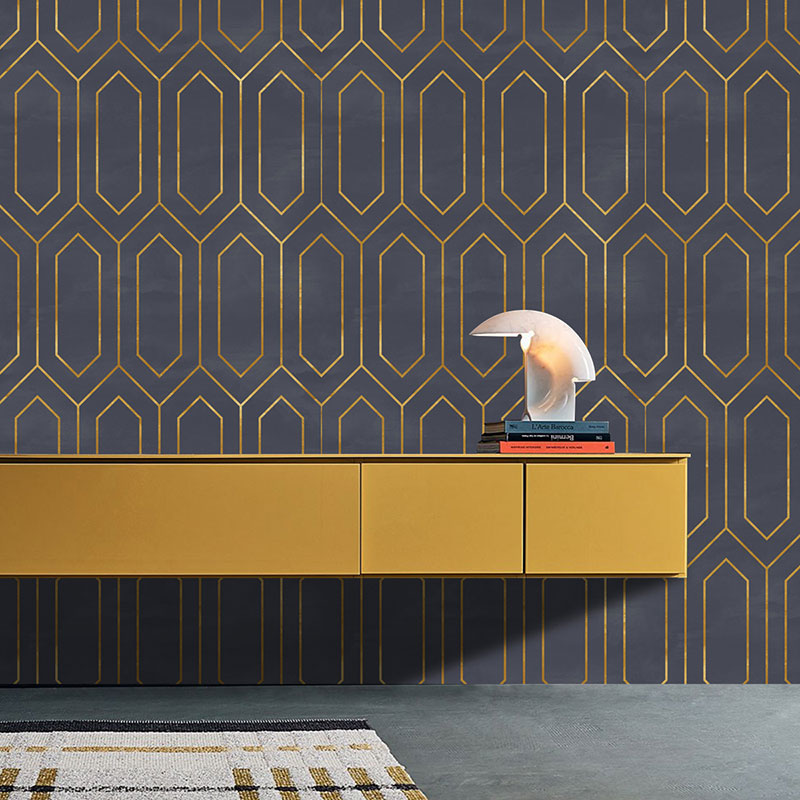 Hexagon Wall Covering in Dark Grey Plaster Wallpaper Roll Stain-Resistant Wall Decor, 19.4 sq ft., Self-Adhesive