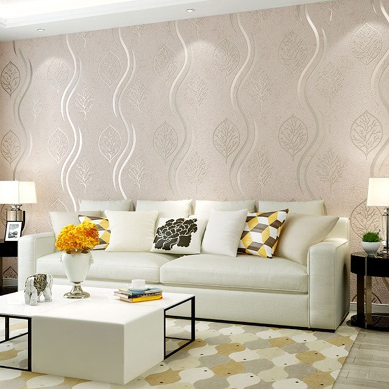 33' x 20.5" Leaves Wallpaper for Bedroom Flock Surface Wall Covering in Natural Color, Moisture-Resistant