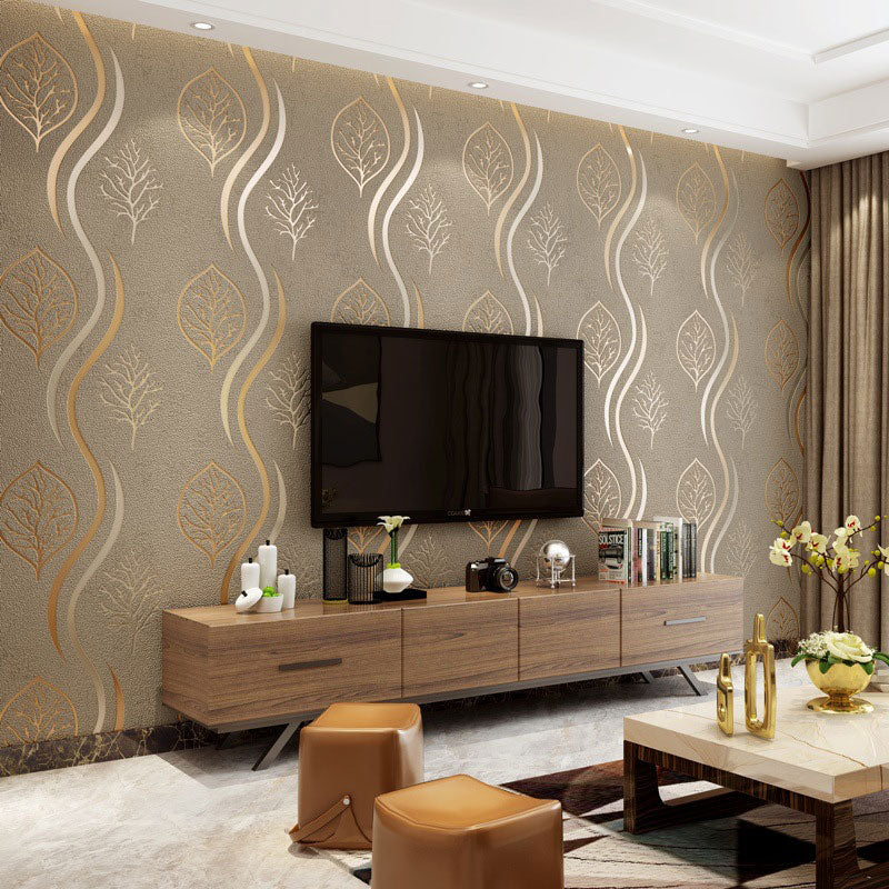 33' x 20.5" Leaves Wallpaper for Bedroom Flock Surface Wall Covering in Natural Color, Moisture-Resistant