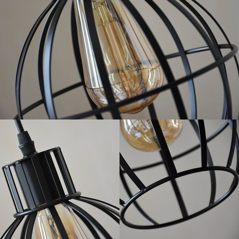 Schwarzes Finish 1 Glühbirne Anhänger hängende leichte Industrie -Metallkäfig -Käfig -Schatten Deckenlampe für das Restaurant