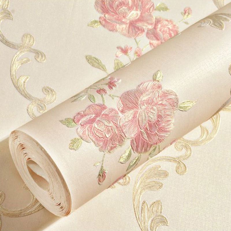 Papier peint de campagne 16,5' x 20,5" pour décoration de chambre à coucher avec motif de fleurs denses de couleur naturelle, autocollant