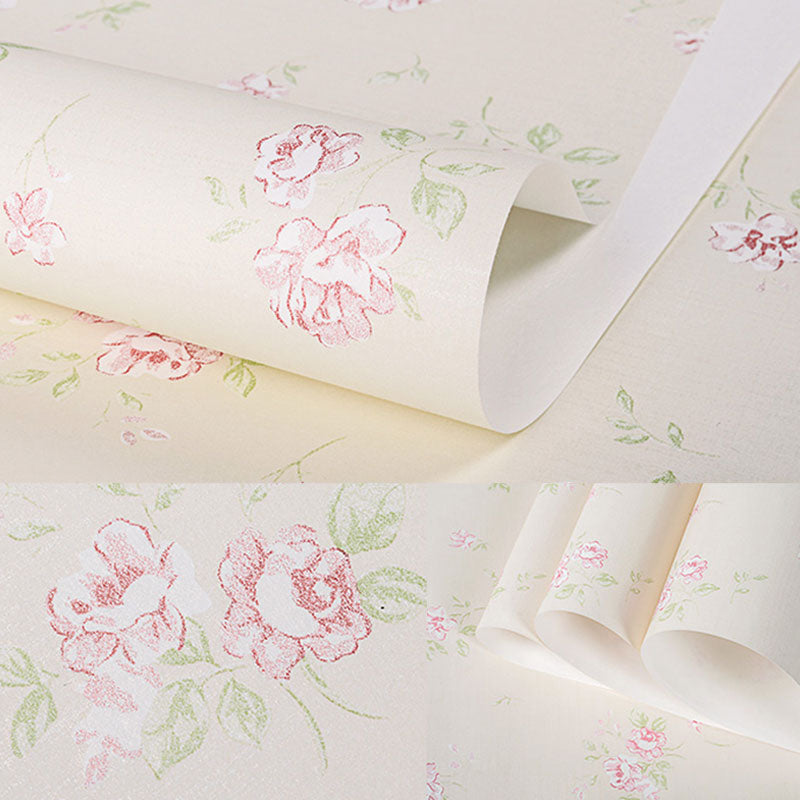 Rustic Non-Woven Fabric Wall Covering Natural Color Flower Wallpaper, 33'L x 20.5"W