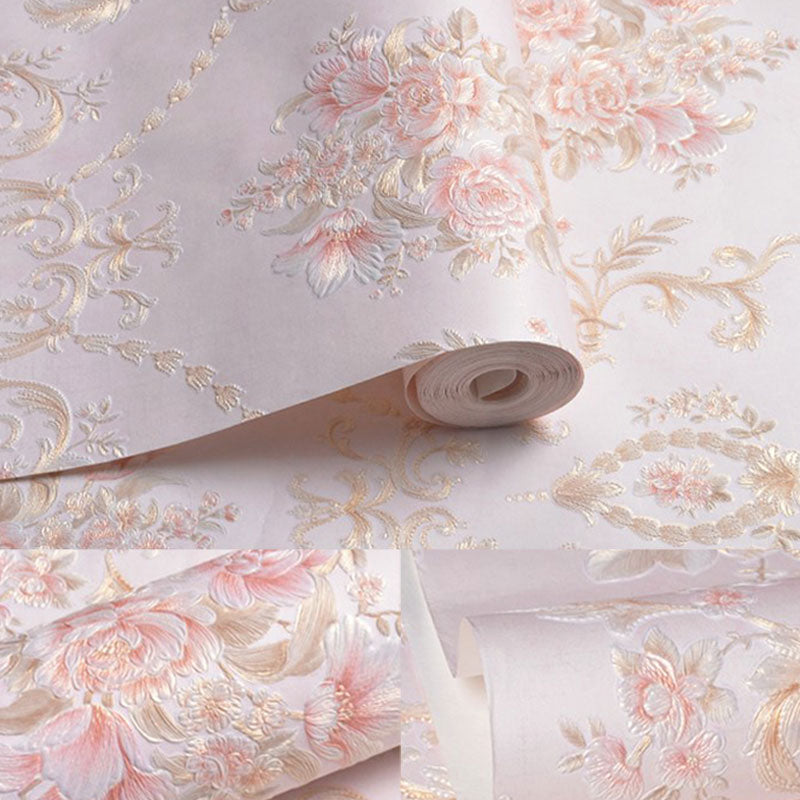 Rouleau de papier peint à fleurs de 19,5 pi x 20,5 po pour chambre de fille, décoration murale à motif en relief de couleur douce, amovible