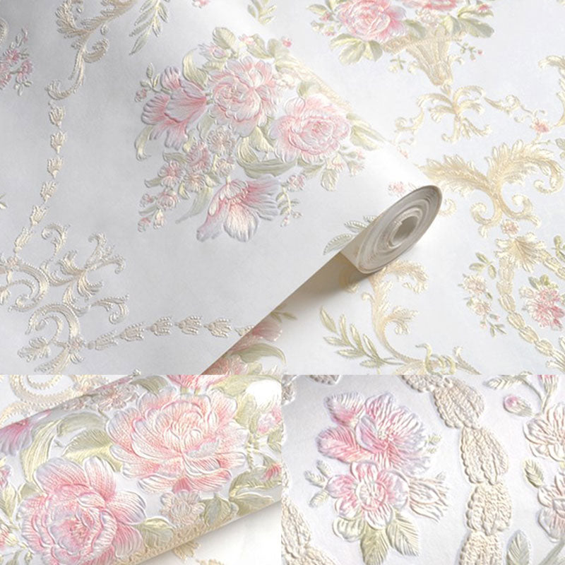 Rouleau de papier peint à fleurs de 19,5 pi x 20,5 po pour chambre de fille, décoration murale à motif en relief de couleur douce, amovible