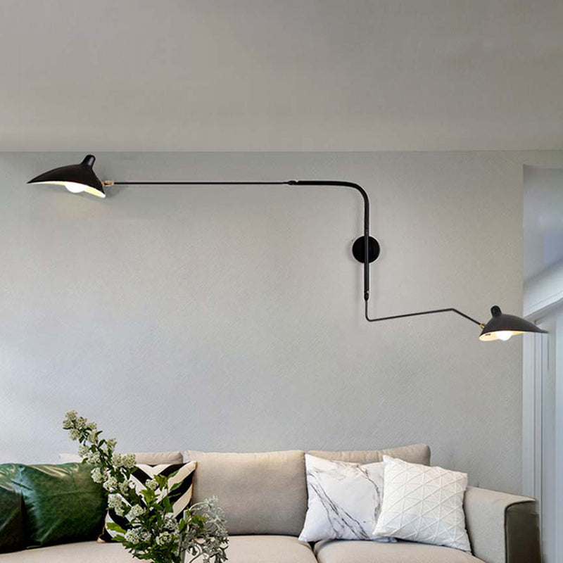 1/2-Licht-Wohnzimmer Wandleuchten mit gebogenem Arm Metallic Shade moderner Stil Schwarz/Weiß-Wandmontagelampe