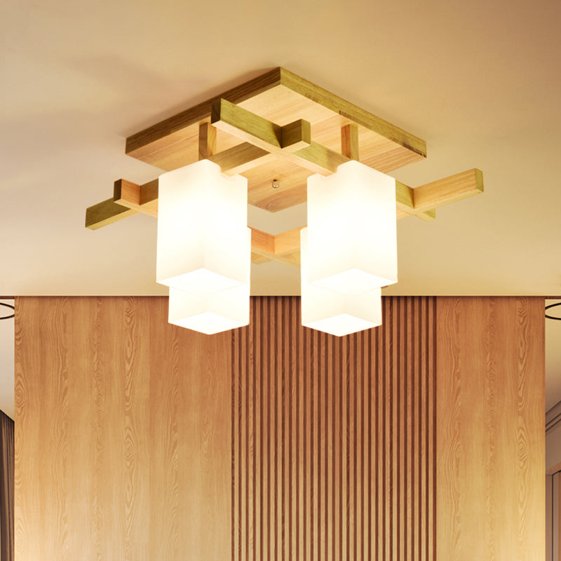 Lámpara de techo cuboide de vidrio de leche, luz de techo empotrada LED contemporánea de 4/6/8 luces en blanco para sala de estar