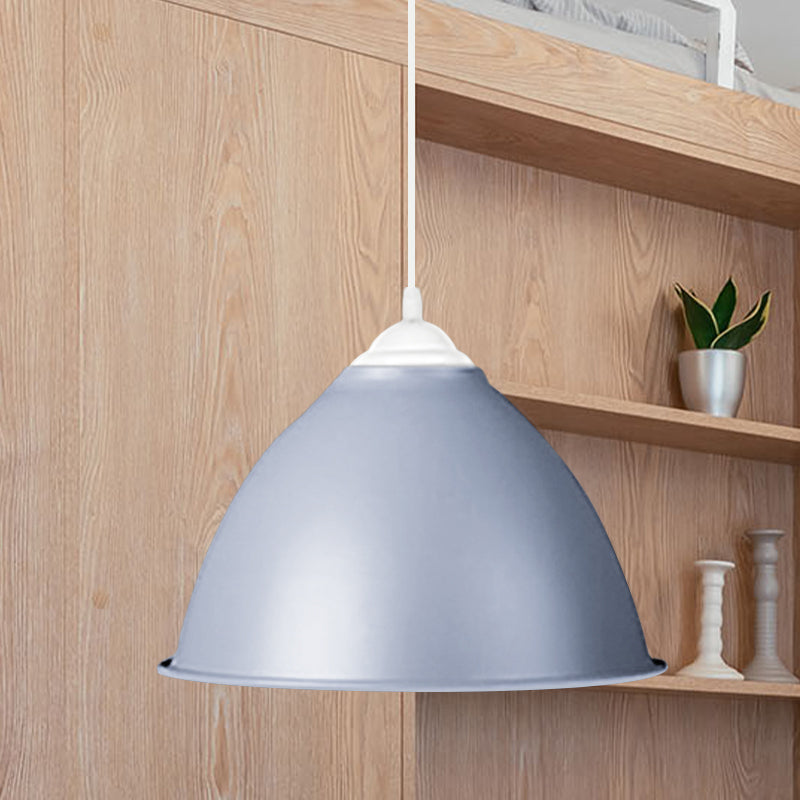 Industrial Dome Shade Pendant Light 1 Light Aluminum Ceiling Fixture in Frosted Green/Yellow for Dining Room