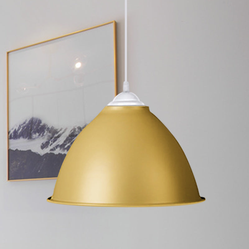 Industrial Dome Shade Pendant Light 1 Light Aluminum Ceiling Fixture in Frosted Green/Yellow for Dining Room