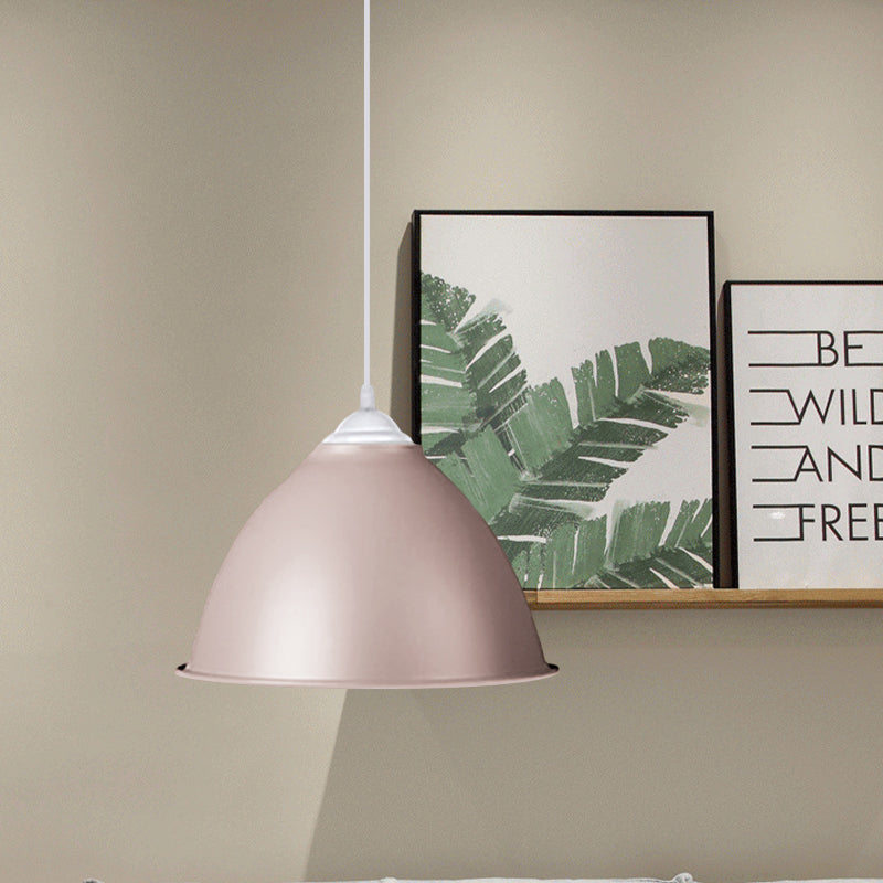 Industrial Dome Shade Pendant Light 1 Light Aluminum Ceiling Fixture in Frosted Green/Yellow for Dining Room