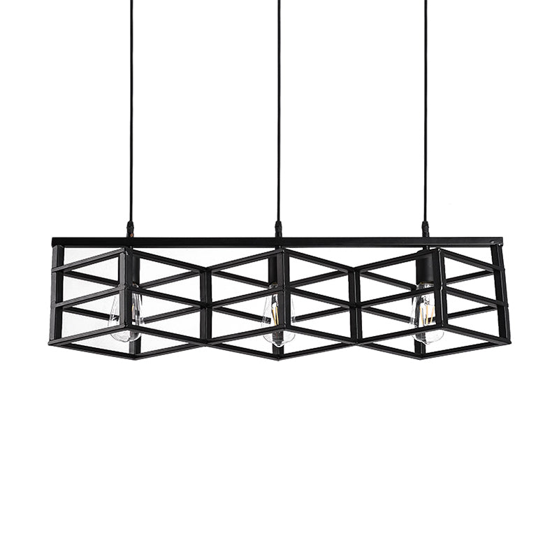 Sospensione a gabbia lineare nera Light Vintage Industrial Metal 3 Bulbs Lampande a ciondolo