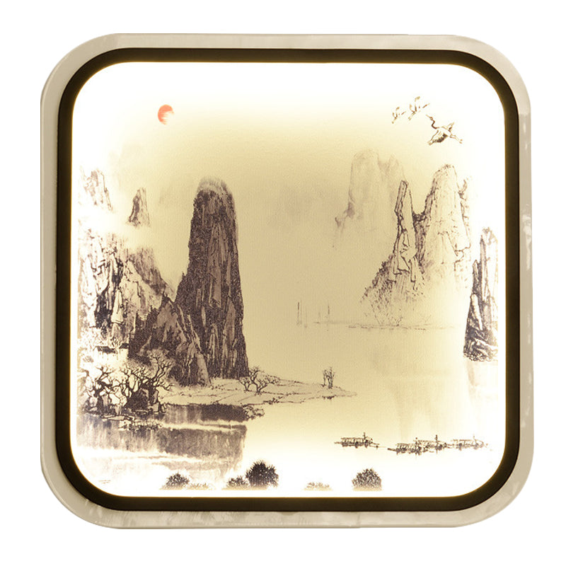 Mountain à motifs de lampe murale carrée tissu de style chinois Gris / bleu LED MOUR MOUR MOUR LEIL POUR LE SAL