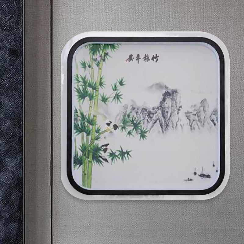 LED de style chinois LED MOUR MONT Noir / peinture de fleurs Éclairage mural mural avec ombre en tissu