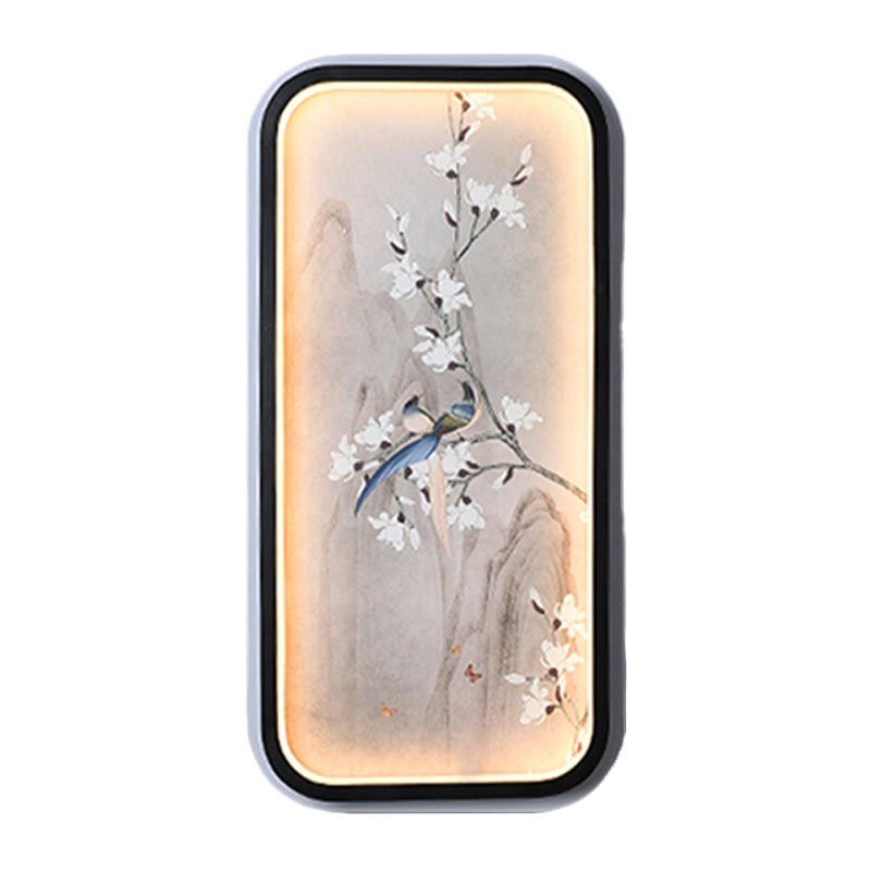 Tissu de dessin à l'oiseau et à la fleur Lampe murale chinoise en noir et blanc