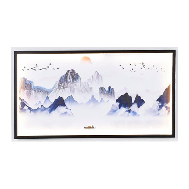 Montagnes bleues à motifs muraux légers asiatiques en tissu à LED Asie Moutien mural pour le salon