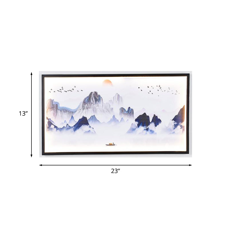 Montagnes bleues à motifs muraux légers asiatiques en tissu à LED Asie Moutien mural pour le salon