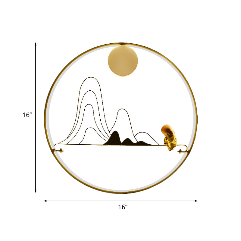 Mountain et Moine Mural Lampe murale créative de style chinois Tissu d'or Gold LED Light