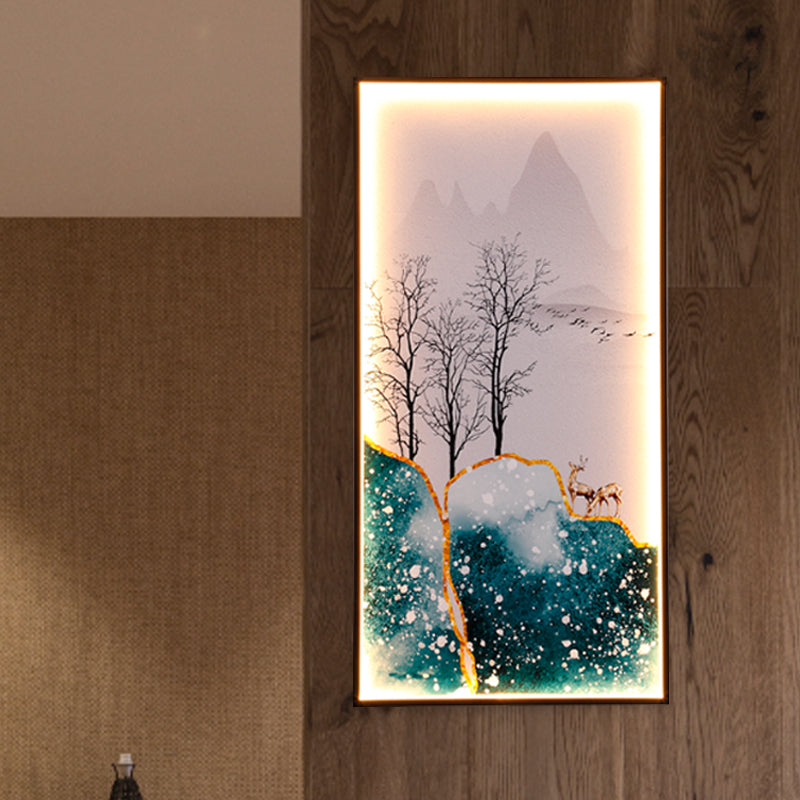 Murale rectangulaire Murale Lumière Asie Fabric Sicarie à LED avec motif de poisson / wapiti, bleu