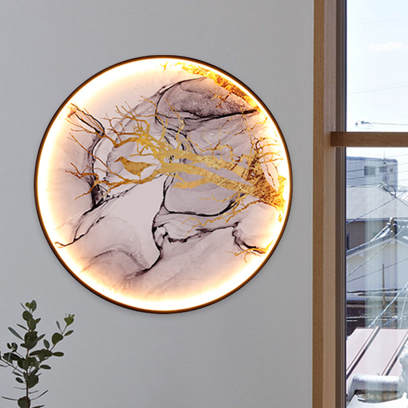 Flor asiática/tela de pájaro iluminación mural de la pared LED Lights en negro para sala de estar