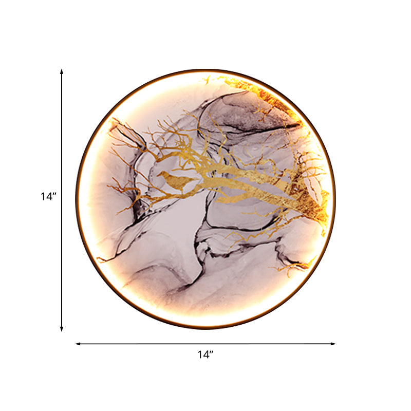 Flor asiática/tela de pájaro iluminación mural de la pared LED Lights en negro para sala de estar