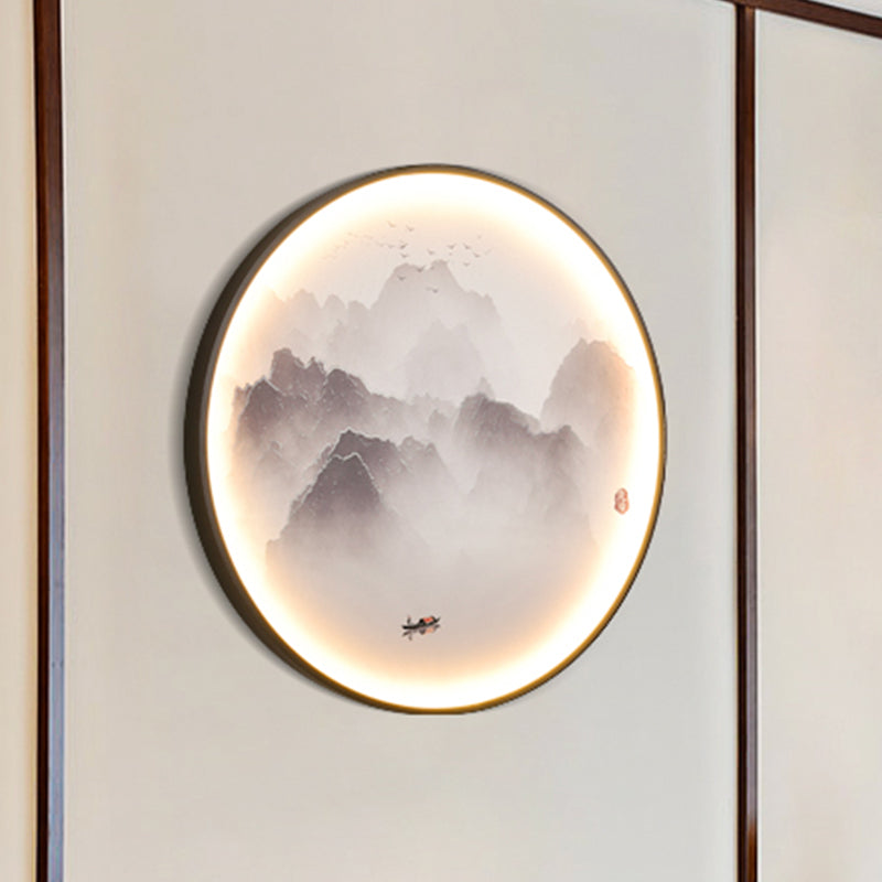 Mountains Misty / Carpe Fish Mural Lampe chinois Tissu de style chinoi