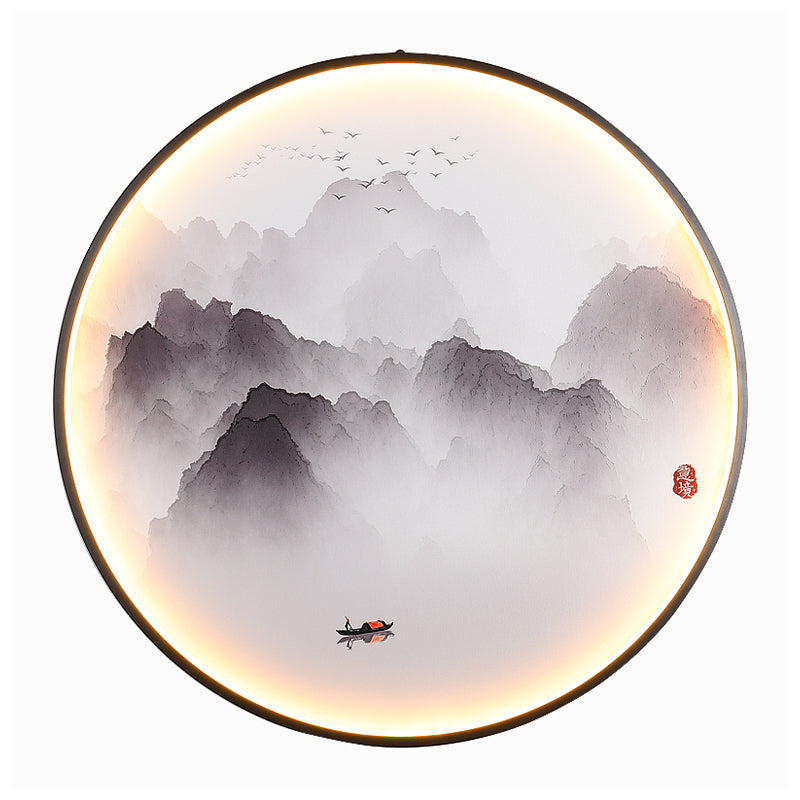 Mountains Misty / Carpe Fish Mural Lampe chinois Tissu de style chinoi