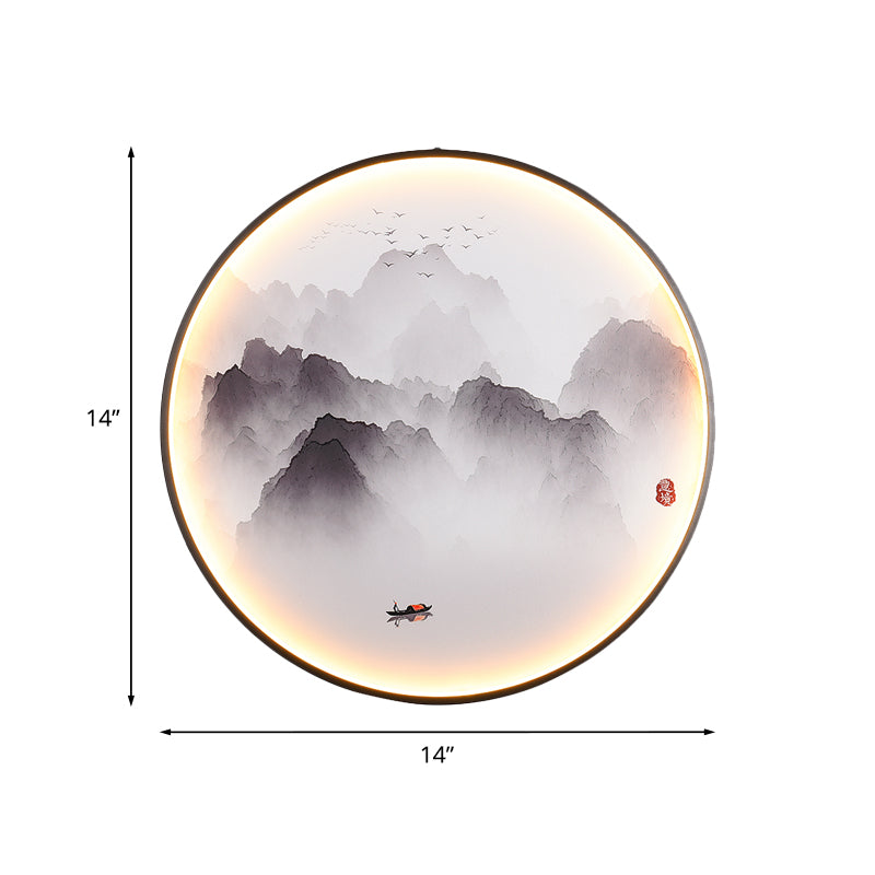 Mountains Misty / Carpe Fish Mural Lampe chinois Tissu de style chinoi