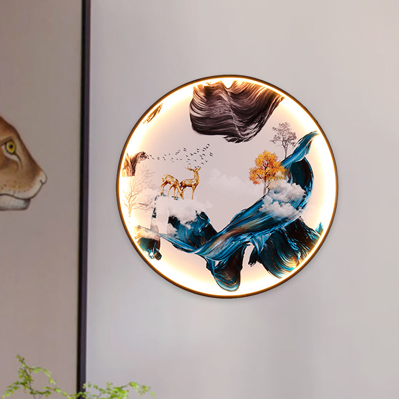 Oiseaux chinois / wapitis mur art métal salon LED Mural mural monture d'éclairage en noir
