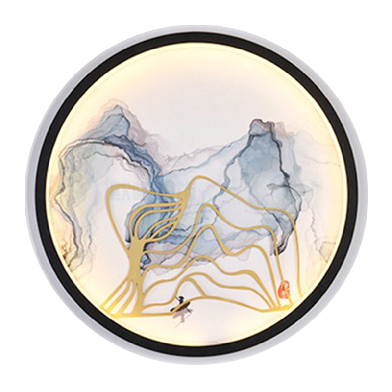 Aquarelles montagnes / poisson mural éclairage de style chinois chambre à coucher en fer.