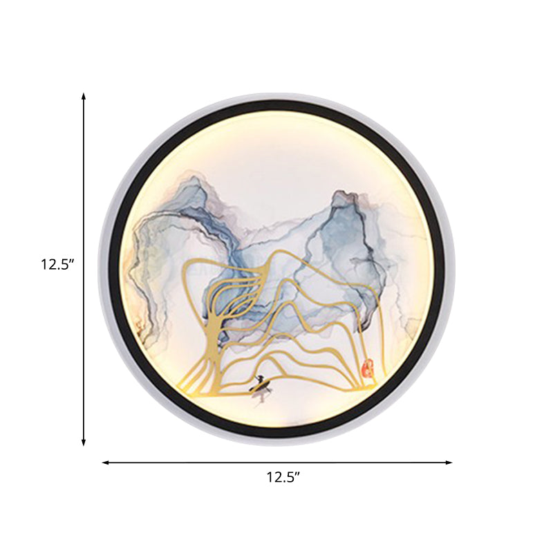 Aquarelles montagnes / poisson mural éclairage de style chinois chambre à coucher en fer.