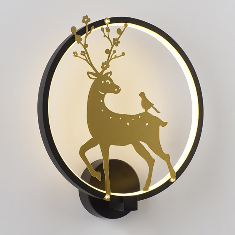 SIKA Deer / Elephant Aluminium Mural Lampe moderniste Black-Gold LED Mur Mount Lumière pour Parlor