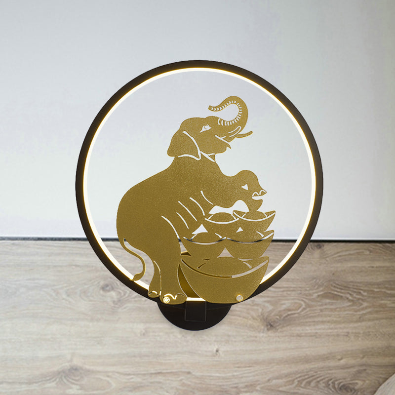 SIKA Deer / Elephant Aluminium Mural Lampe moderniste Black-Gold LED Mur Mount Lumière pour Parlor