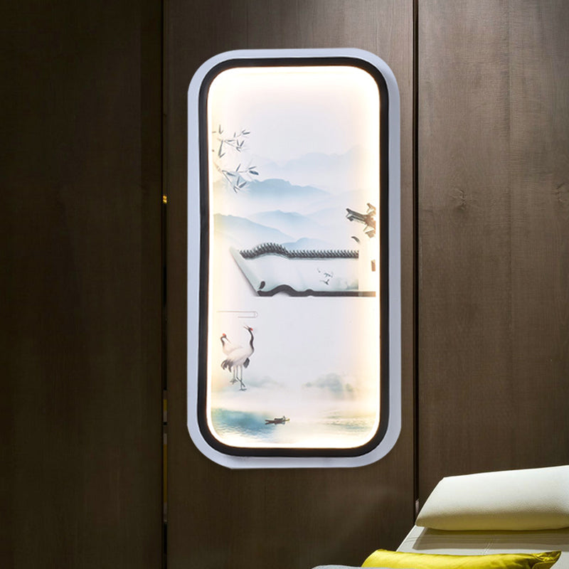 Éclairage mural mural à LED de salon Asie Asie Noire-blanc avec peinture de paysage teinte en tissu
