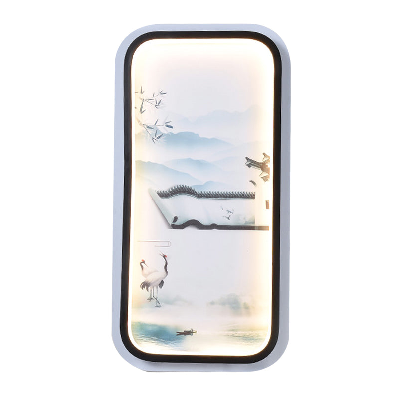 Éclairage mural mural à LED de salon Asie Asie Noire-blanc avec peinture de paysage teinte en tissu