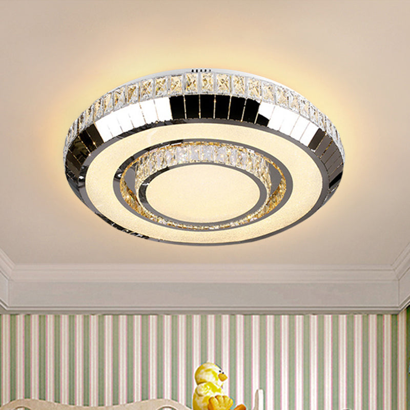 Stainless Steel LED Flush Mount Ceiling Light Simple Beveled Glass Crystal Round Lighting Fixture