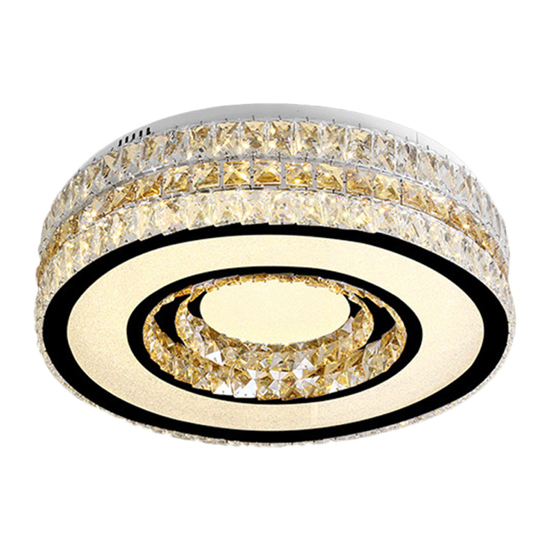 Inserted Crystal Nickel Flushount Drum LED Minimalist Close to Ceiling Lamp for Bedroom