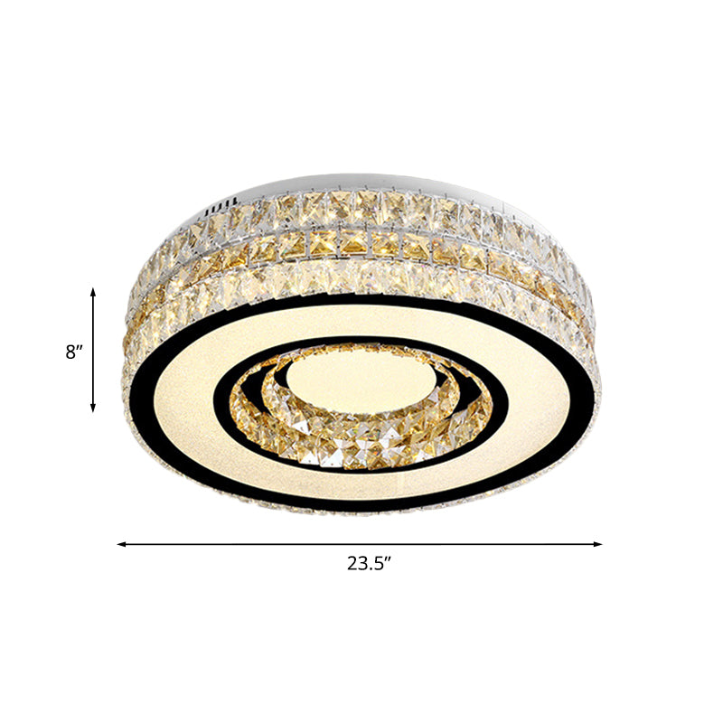 Inserted Crystal Nickel Flushount Drum LED Minimalist Close to Ceiling Lamp for Bedroom