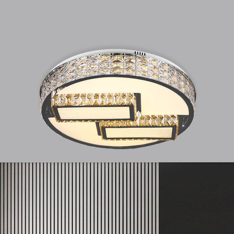 LED Drum Close to Ceiling Lighting Fixture Modernism Stainless Steel Inserted Crystal Flushmount