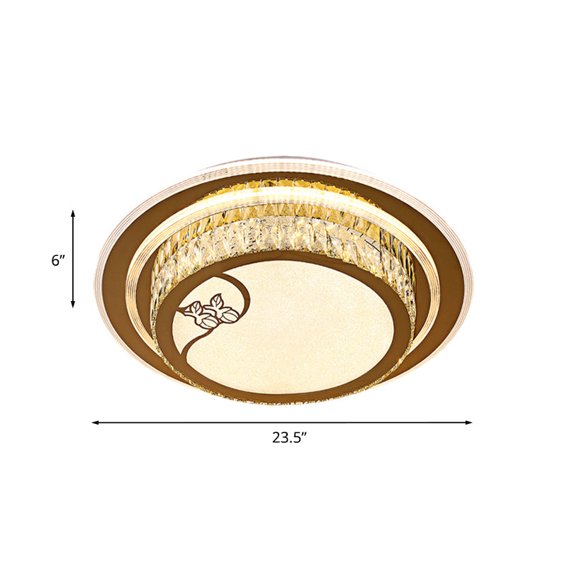 LED Crystal Ceiling Light Flush Mount Contemporary Chrome Drum Bedroom Lighting Fixture