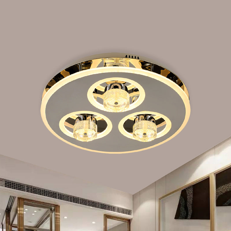 Circle Beveled Crystal Flushmount Nordic Bedroom LED Close to Ceiling Lighting Fixture in Nickel